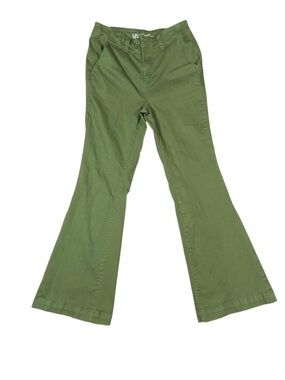 DG2 Diane Gilman New Classic Stretch Flare Jeans Women's 8 Olive Green Mid Rise
